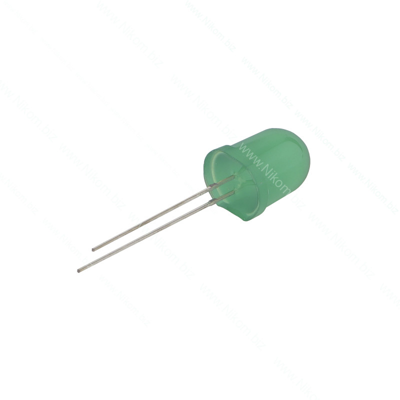 Светодиод зеленый яркий 10мм, диффузный