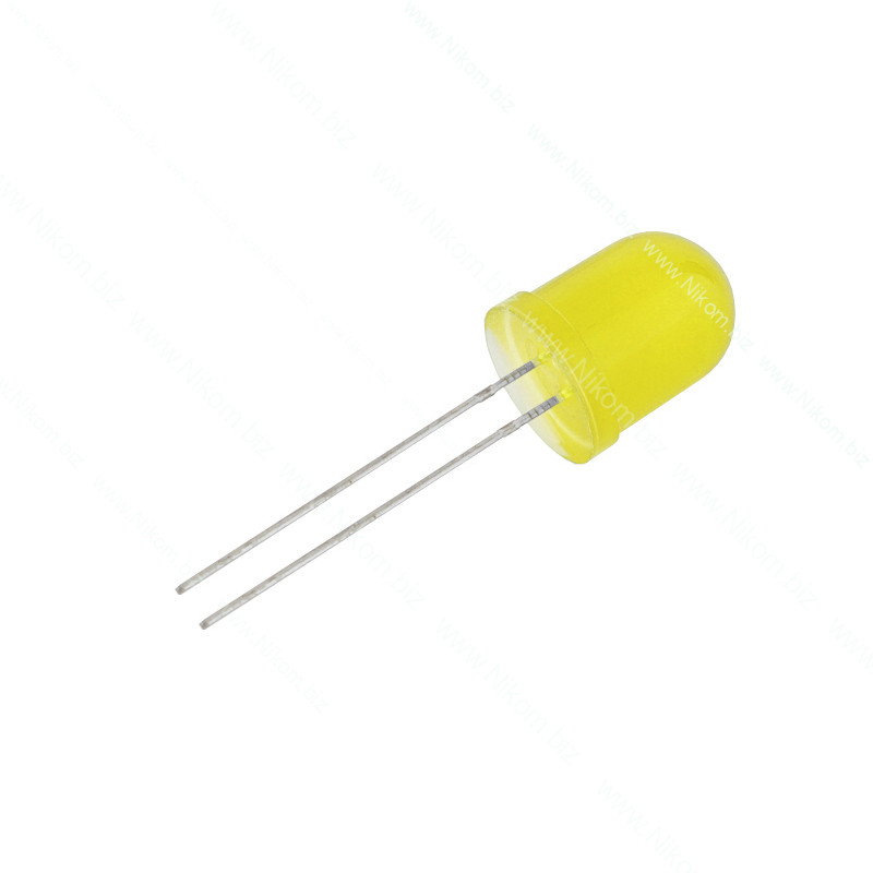 Светодиод желтый 8мм, 800-1000mcd,35°, 20mA