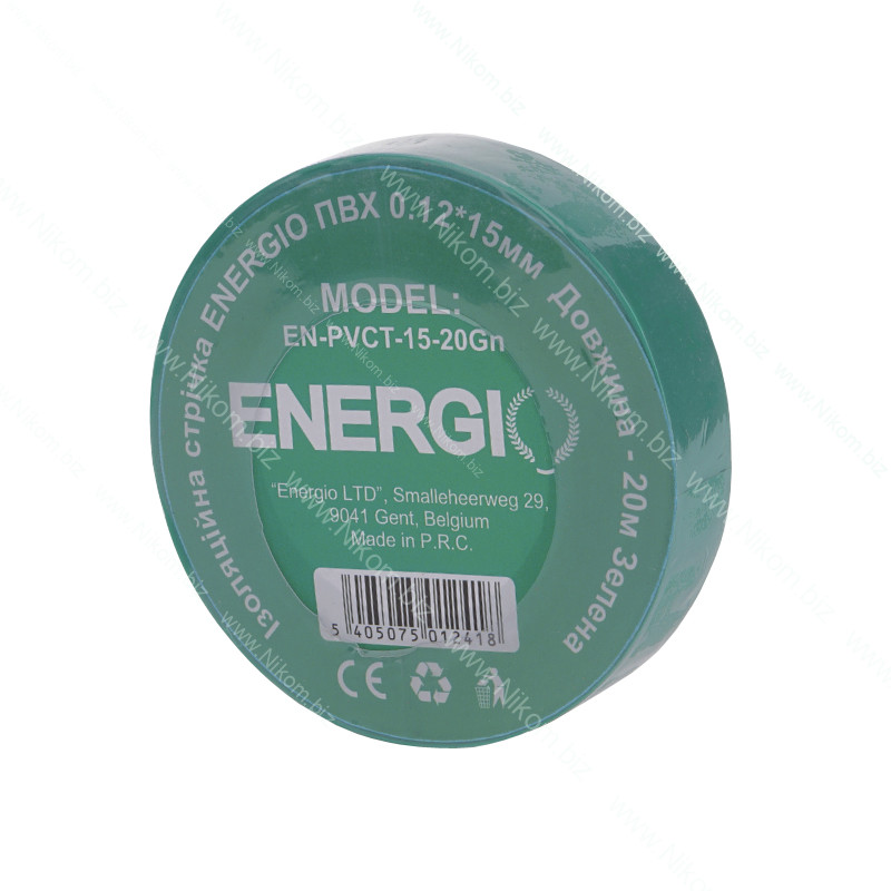 Ізоляційна стрічка ENERGIO PVCT-15-20gn зелена 20м