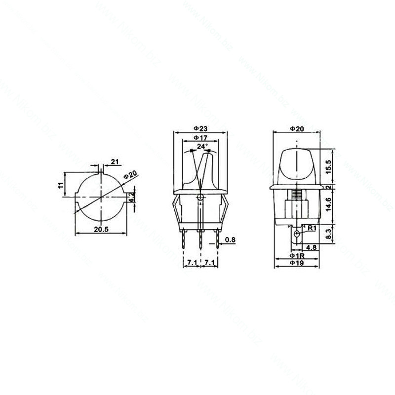 Вимикач KCD1-101N-5H, жовтий