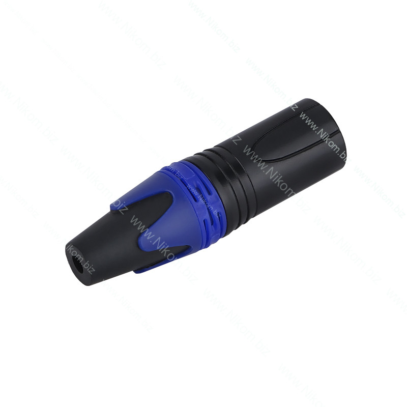 Штекер XLR 3pin, на кабель, чорний, синя вставка