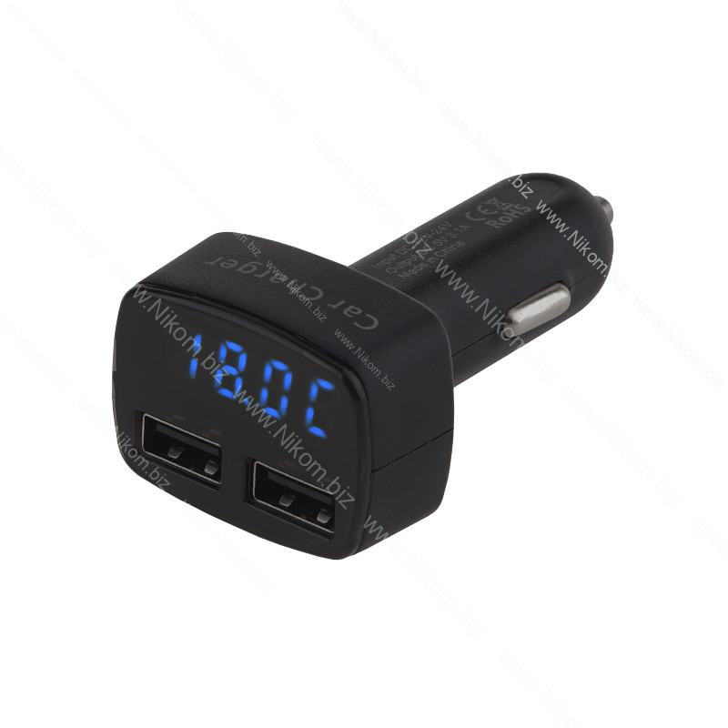 Зарядний пристрій 2 USB, синій індикатор