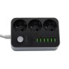 Мережевий фільтр (подовжувач) 2500W 3 розетки + 6USB