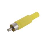 Штекер RCA жовтий, 
  H49xD11мм, корпус пластик, на кабель під пайку, кабельний ввід d=5мм, () [China]