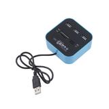 USB кардрідер, ХАБ зовнішній, синій, 
  HUB, 3-USB 2.0, слоти для карт MS, M2, SD, TF, (Блистер) [China]