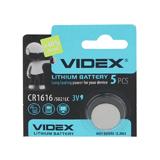 Батарейка VIDEX CR1616 3V, літієва, 3 в, D16xH1, 6 мм, 5021LC, Ціна за 1 штуку, (1616),
   [VIDEX]