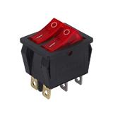 Вимикач подвійний KCD2-2101N, червоний, 250В; 15А; вкл-викл; 6pin; габарит: 32х25х39 мм; посадка: 30x21,5xh30 мм, (),
   [China]