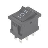 Перемикач KCD1 ON-OFF-ON, чорний, 250 в; 6 а; вкл-викл-вкл; 6pin; габарит: 21х15х26мм; посадка: 20х13хһ19мм, (),
   [China]