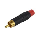 Штекер RCA червоний (кабельний ввід), 51xd14мм, штекер 15xd3, 2мм, корпус метал, на кабель під пайку, (),
   [China]