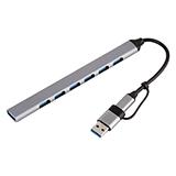 Хаб USB A + Type-C to 7хUSB A сірий